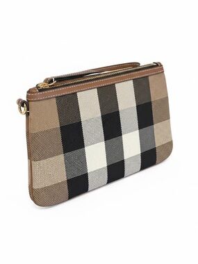Burberry Peyton Check Canvas Wristlet Leather Trim NWT